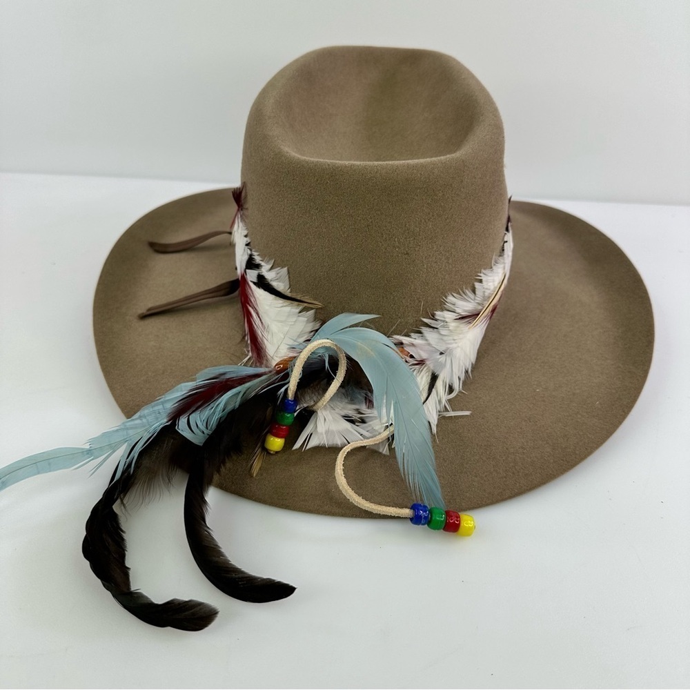 VTG American Hat Co Quality Western Cowboy Hat Size 6.5 Feathers - Picture 4 of 12